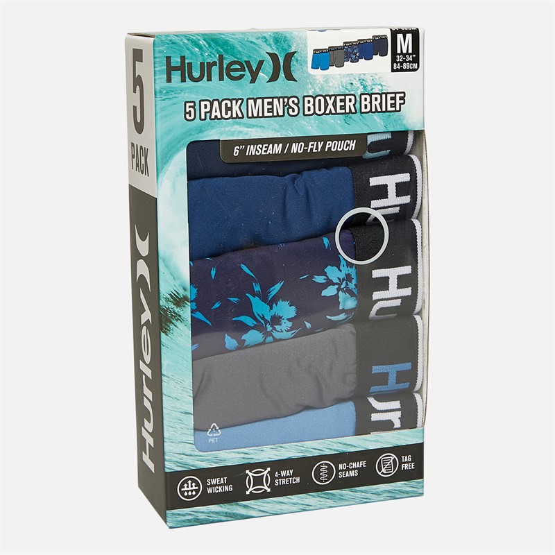 Hurley Mens Regrind Five Pack Boxer Briefs Bright Blue