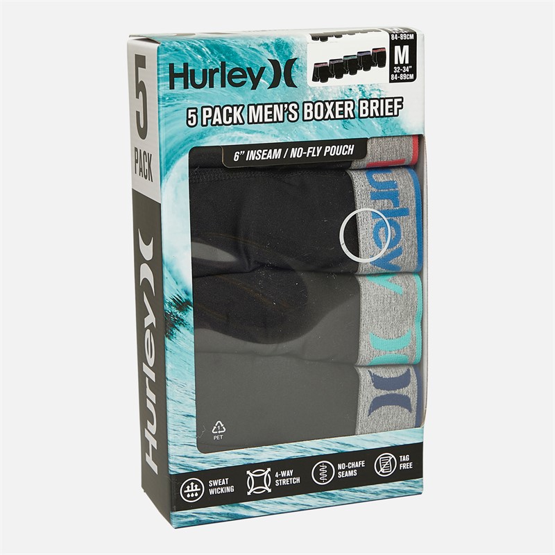 Hurley Mens Five Pack Boxer Briefs Black/Bright