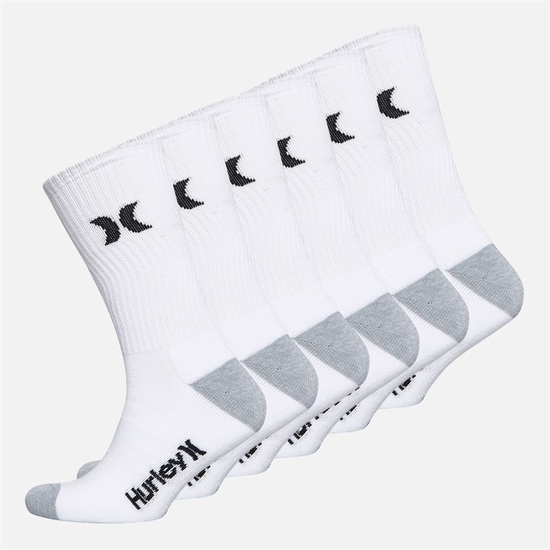 Hurley Mens Six Pack 1/2 Terry Crew Socks White/Black