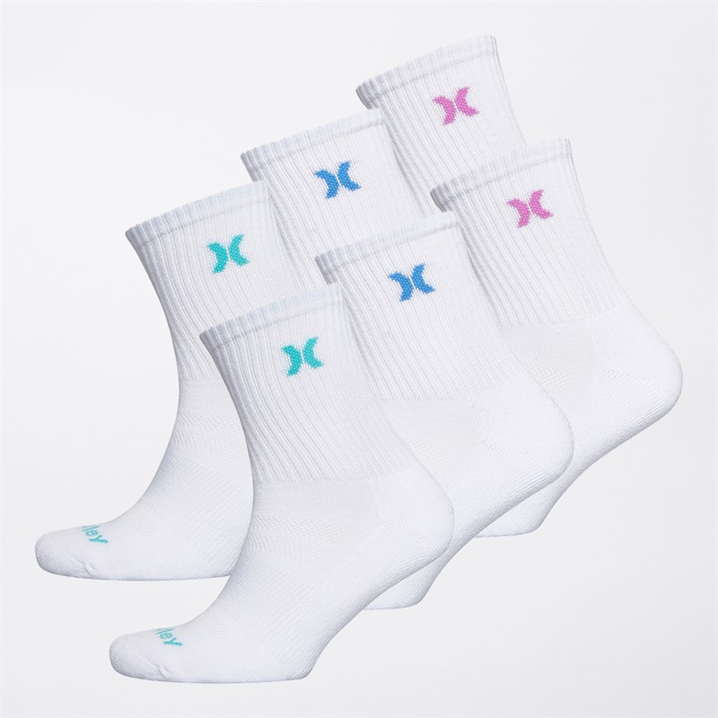 Hurley Womens Six Pack Crew Socks White