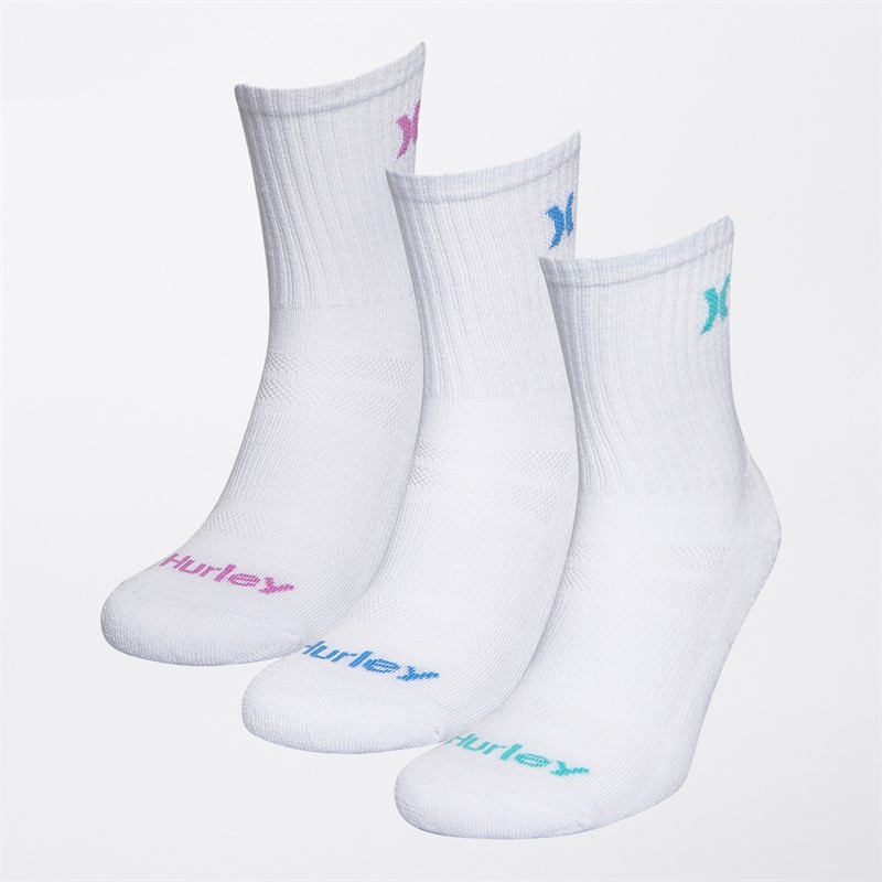 Hurley Womens Six Pack Crew Socks White