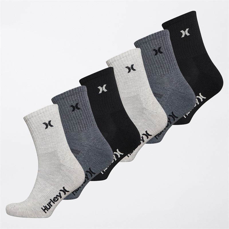 Hurley Mens Six Pack Crew Socks Multi