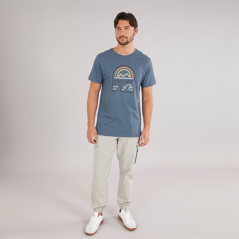 Hurley Mens Graphic T-Shirt Grey/Teal Grey/Navy