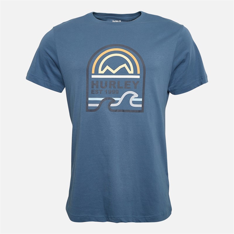 Hurley Mens Graphic T-Shirt Grey/Teal Grey/Navy