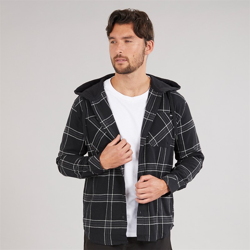 Hurley Mens Hooded Flannel Shirt Black