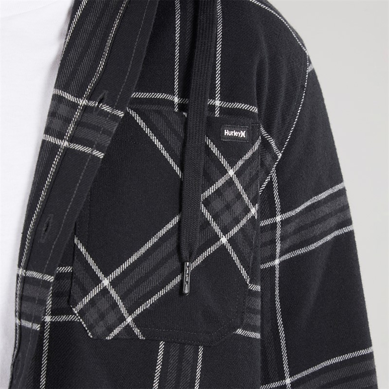 Hurley Mens Hooded Flannel Shirt Black