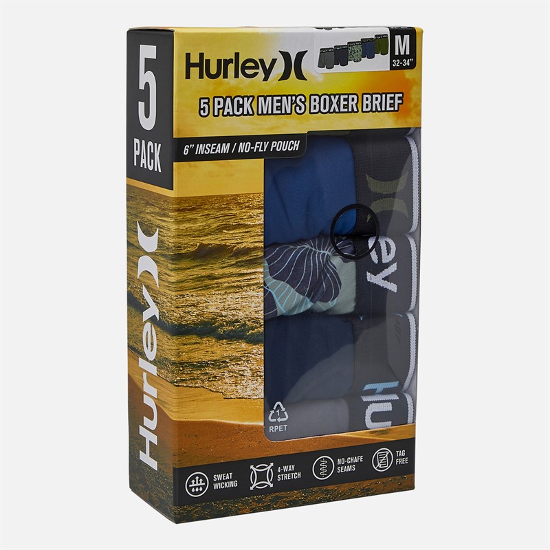Hurley Mens Five Pack Boxer Briefs Blue/Green