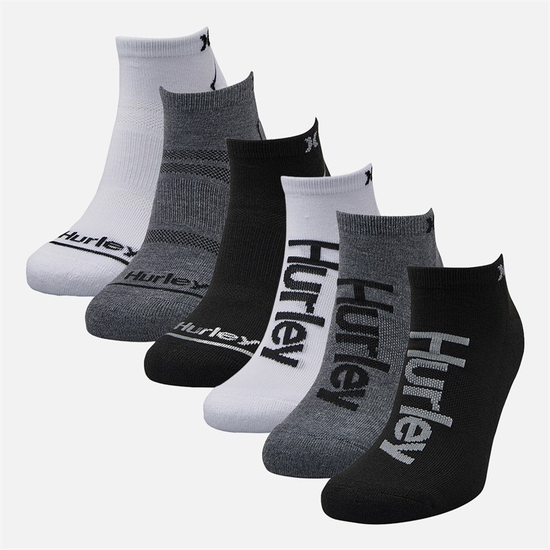 Hurley Mens Six Pack Low Cut Socks White/Grey