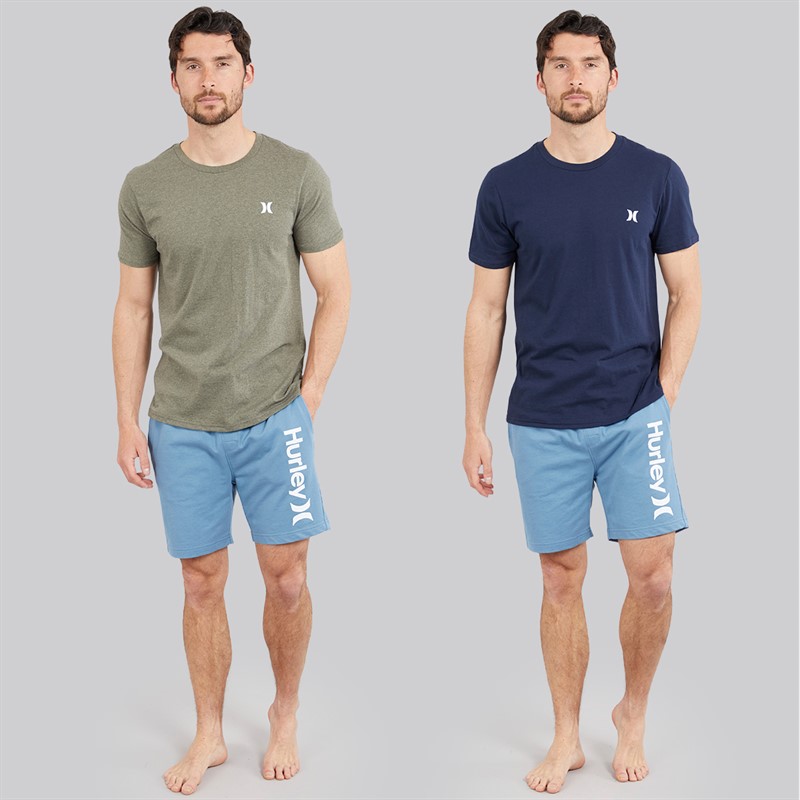 Hurley Mens Two Pack Lounge T-Shirts Green/Blue