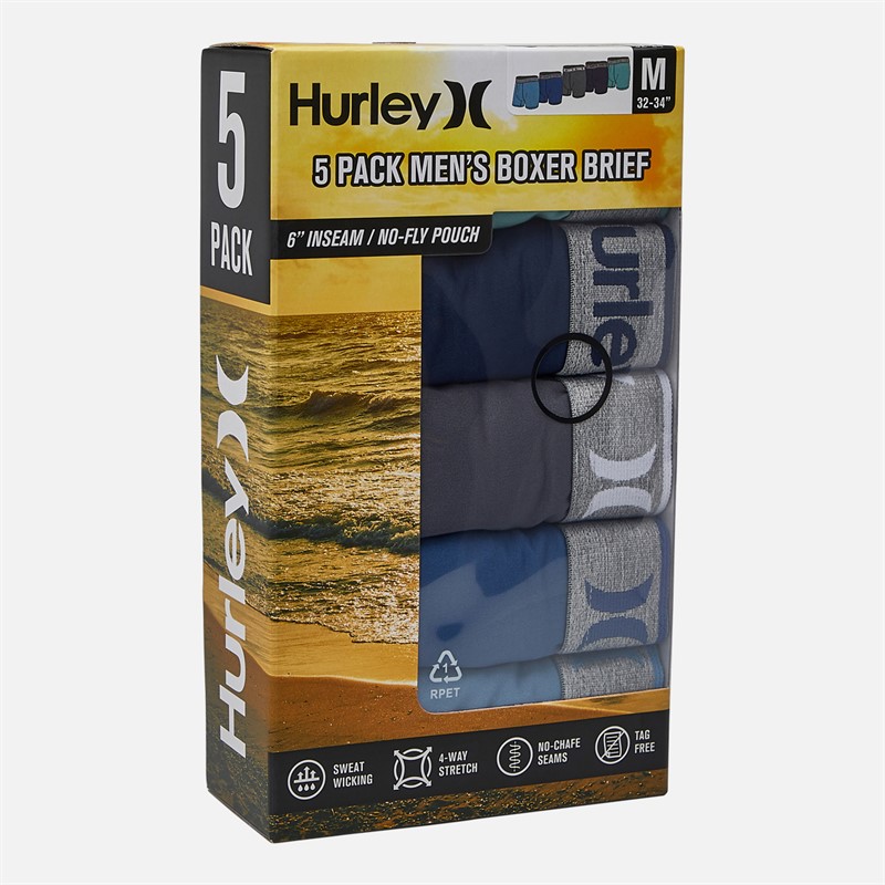 Hurley Mens Five Pack Boxer Briefs Blue