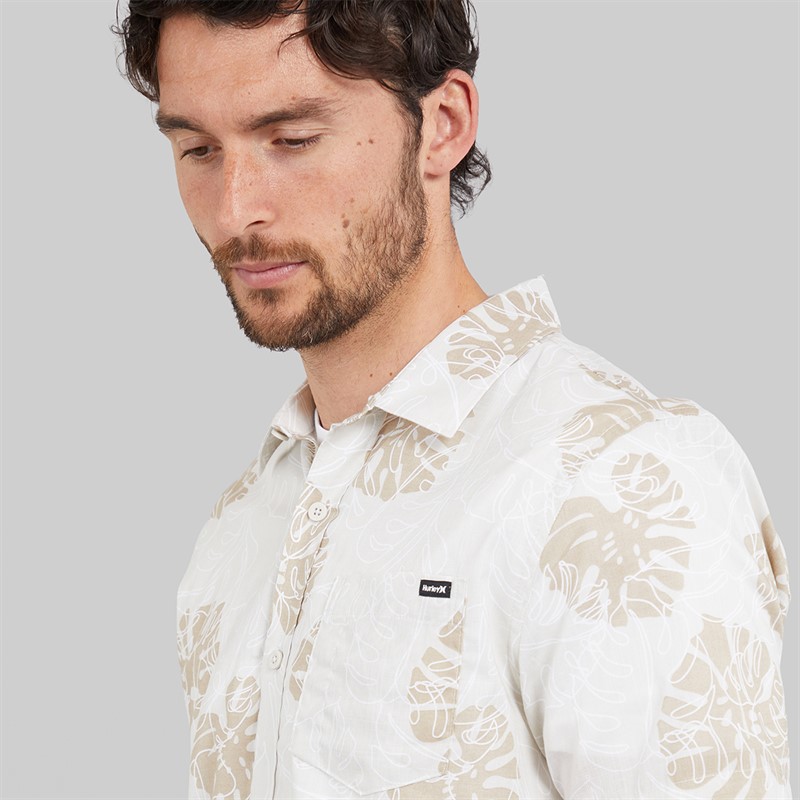 Hurley Mens 2 Tone Leaf Woven Shirt Ivory