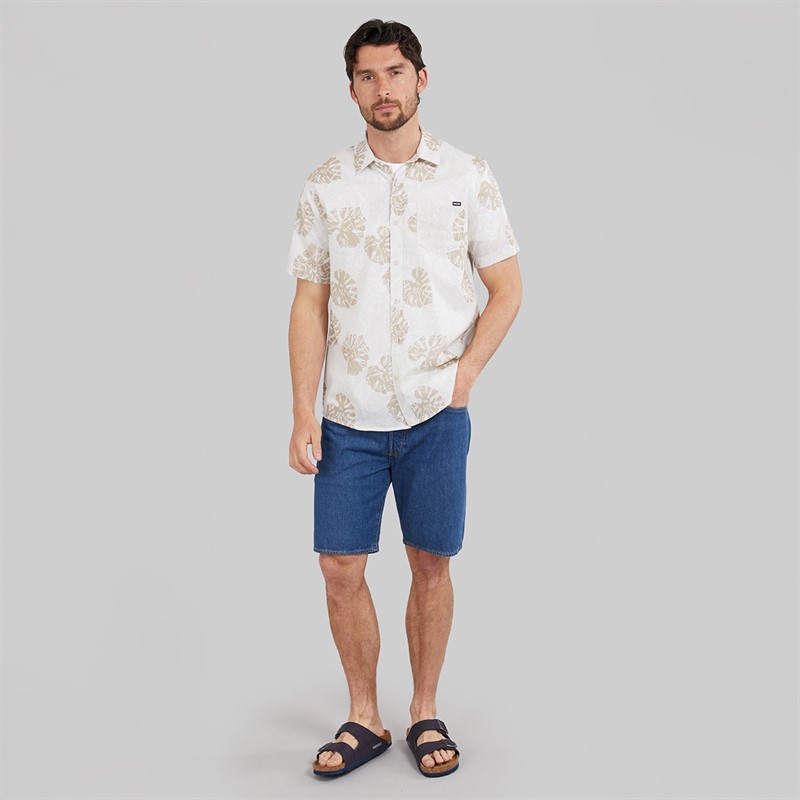Hurley Mens 2 Tone Leaf Woven Shirt Ivory