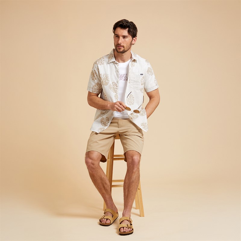 Hurley Mens 2 Tone Leaf Woven Shirt Ivory