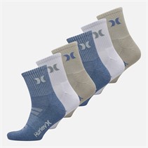 Hurley Mens Means Terry Six Pack Crew Socks White/Blue