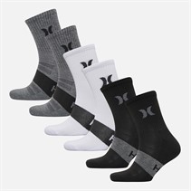 Hurley Mens Six Pack 1/2 Terry High Quarter Crew Socks White/Black