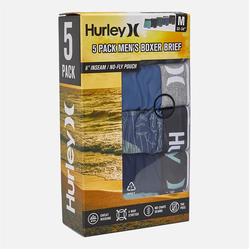 Hurley Mens Five Pack Boxer Briefs Green/Blue