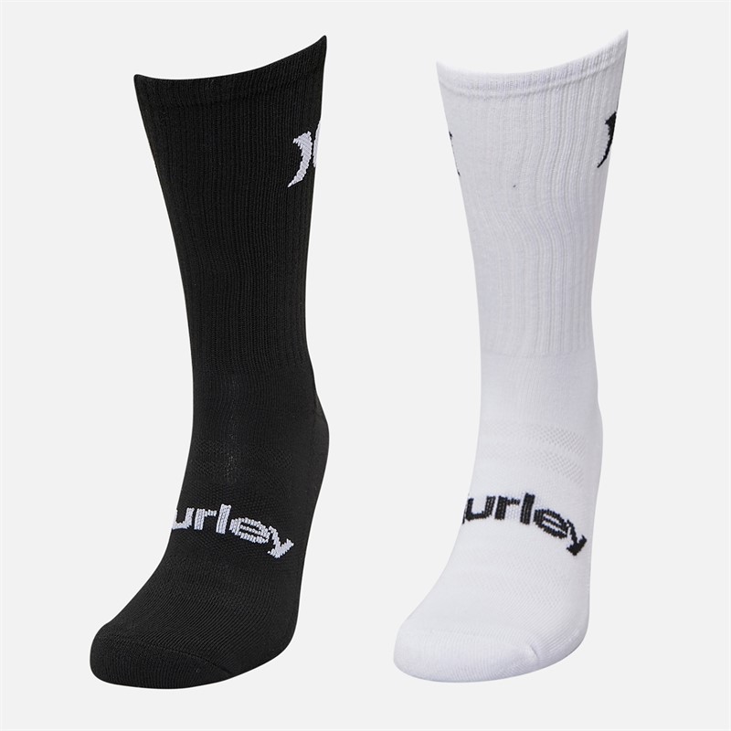 Hurley Mens Six Pack 1/2 Terry Crew Socks White/Black