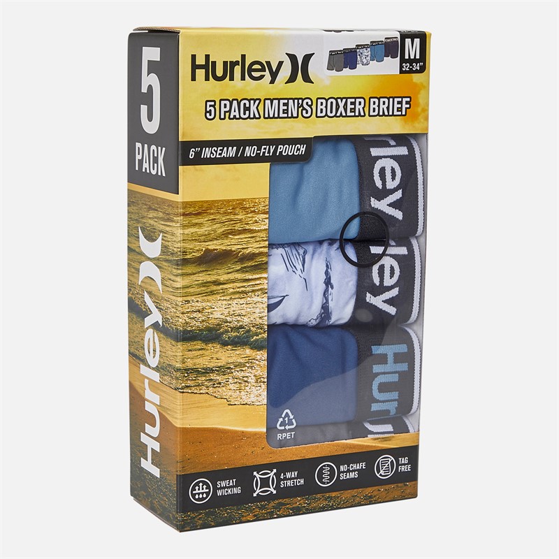 Hurley Mens Five Pack Boxer Briefs Bright Blue