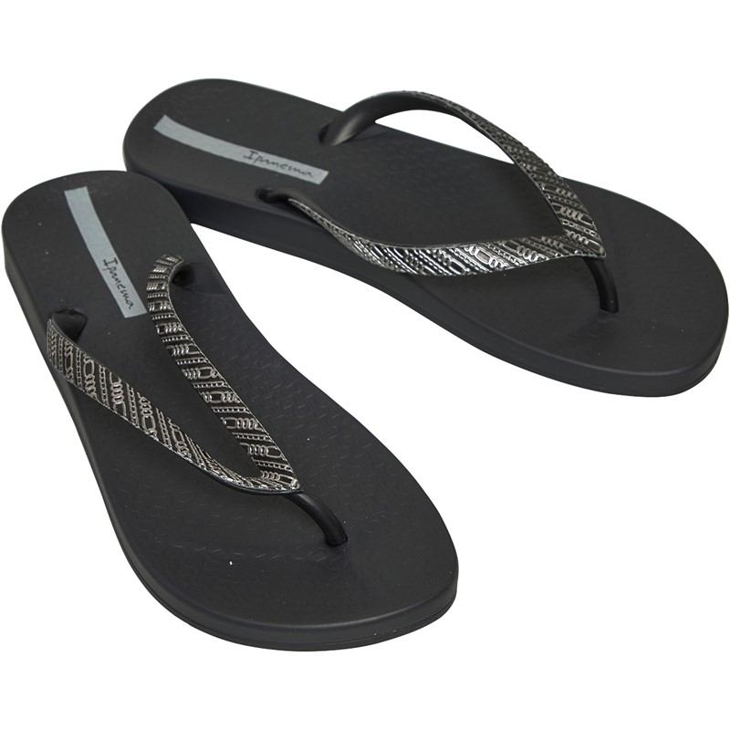 Ipanema Womens Anatomic Mesh Links Flip Flops Black