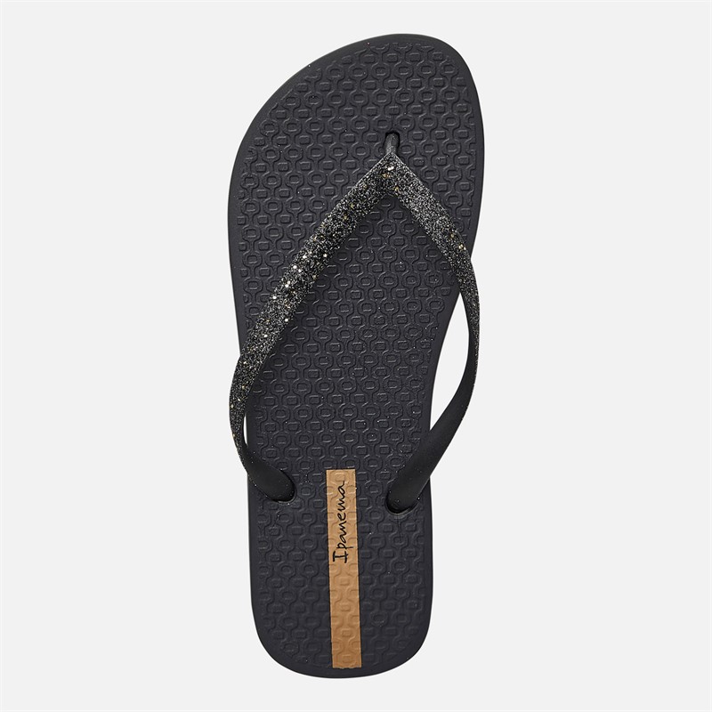 Ipanema Womens Power Glitter Flip Flops Black Glitter