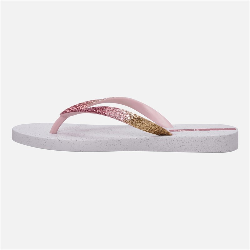 Ipanema Womens Power Glitter Flip Flops White Pink Glitter