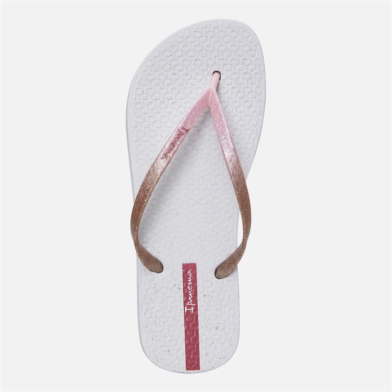Ipanema Womens Power Glitter Flip Flops White Pink Glitter
