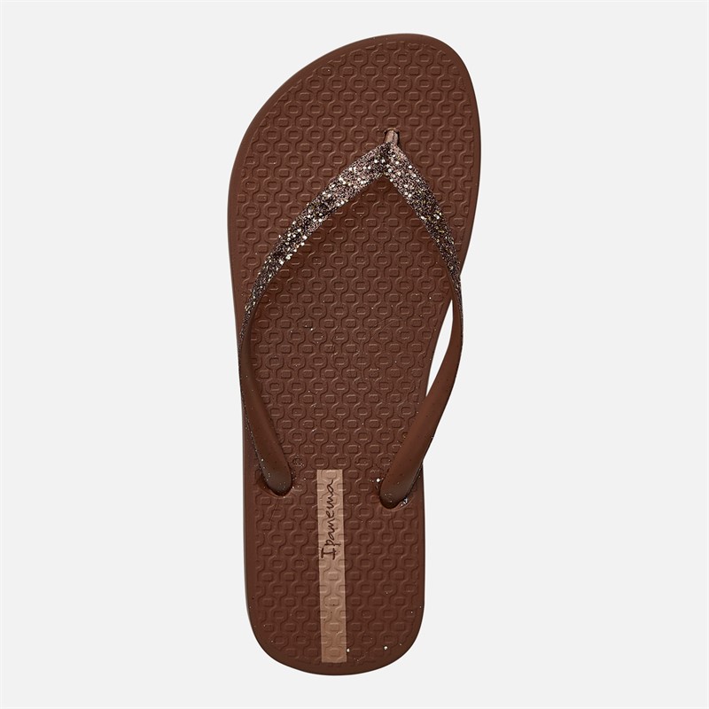 Ipanema Womens Power Glitter Flip Flops Brown Glitter