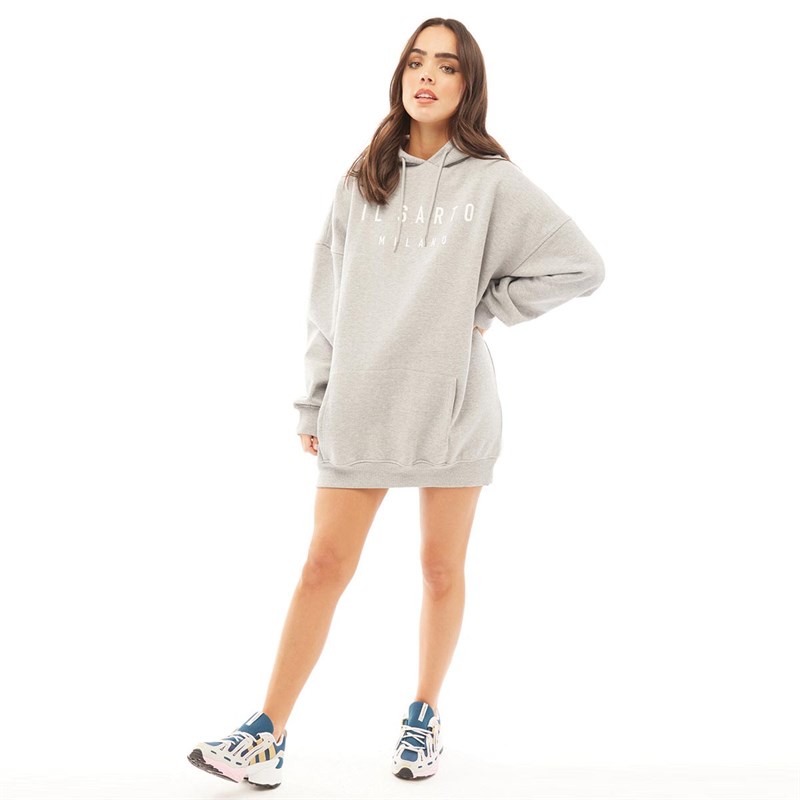 IL SARTO Womens Logo Hooded Dress Grey Marl