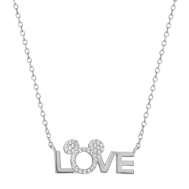 Disney Womens Mickey And Minnie Necklace Silver