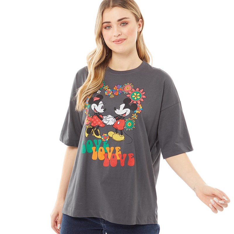 Disney Damen Disney Mickey And Minnie Oversized Freizeit Tops Grau