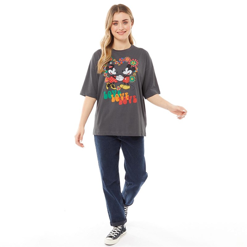 Disney Damen Disney Mickey And Minnie Oversized Freizeit Tops Grau