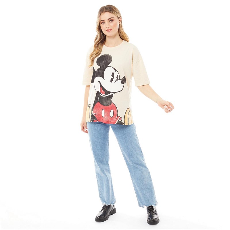 DiSNEY Damen Disney Mickey Slouch Freizeit Tops Sandbraun
