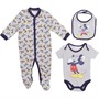 Disney Boys Mickey Mouse Sleepsuit Bodysuit And Bib Set Grey