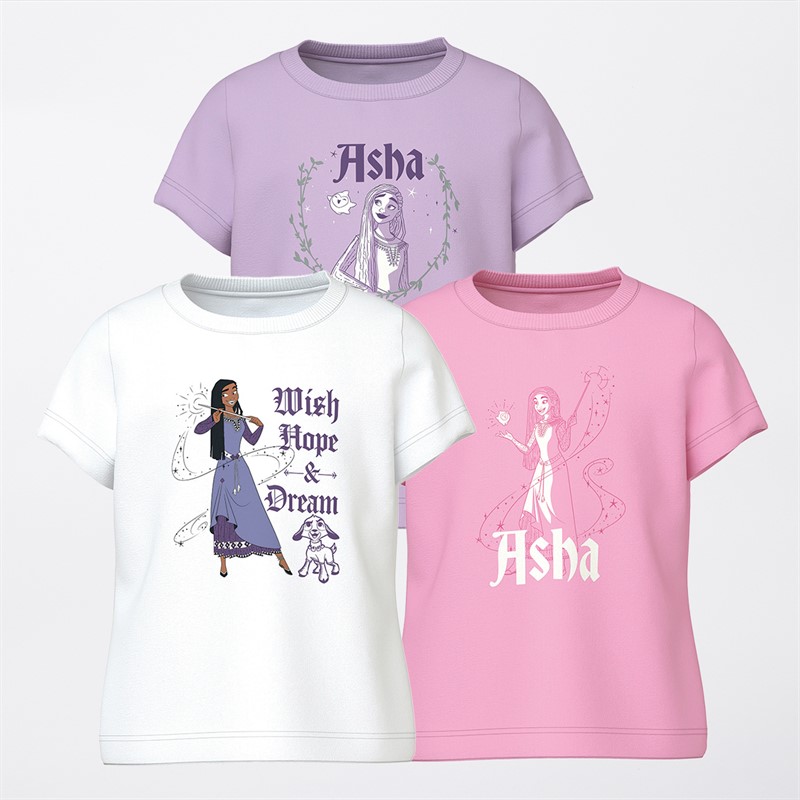 Disney Girls Kydi Wish Three Pack T-Shirts Pink/Bright White/Orchid Bloom