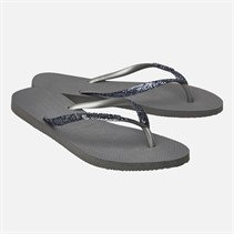 Havaianas Womens Slim Glitter II Flip Flops Steel Grey