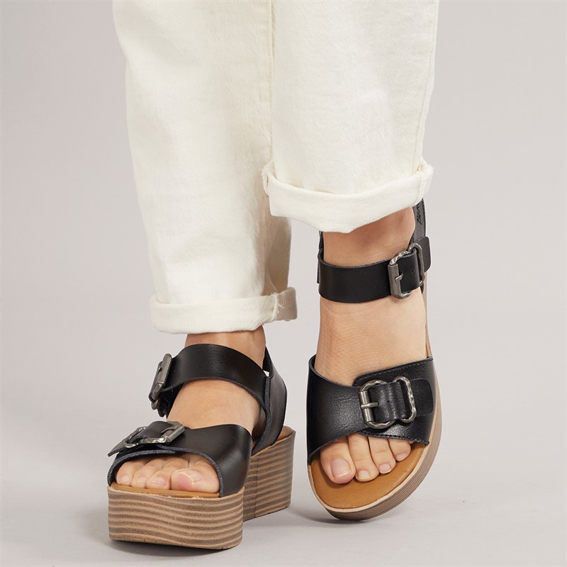 Blowfish Womens Leeds Platform Sandals Black Dyecut