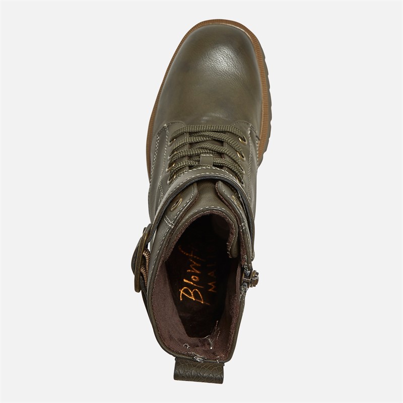 Blowfish Womens Jagger Lace Up Buckle Ankle Boots Olive