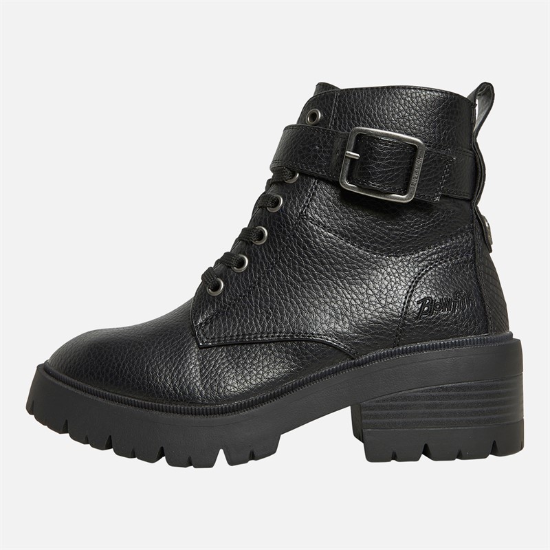 Blowfish Womens Jagger Lace Up Buckle Ankle Boots Black