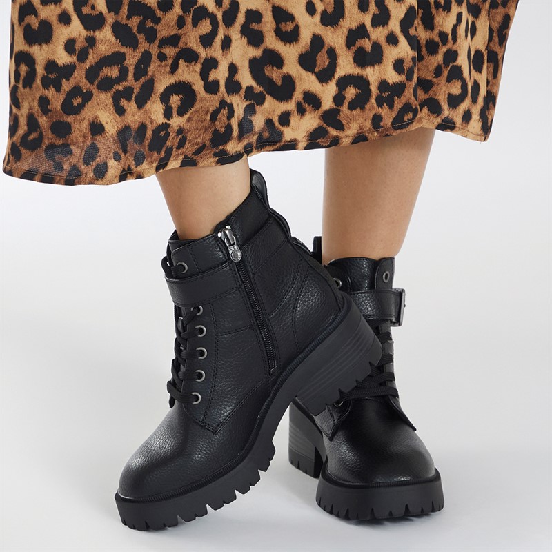 Blowfish Womens Jagger Lace Up Buckle Ankle Boots Black