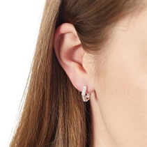 Eternity Womens Clear Stones Hoop Earrings Silver Tone