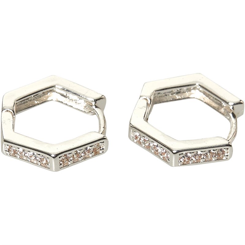Eternity Womens Clear Stones Hoop Earrings Silver Tone