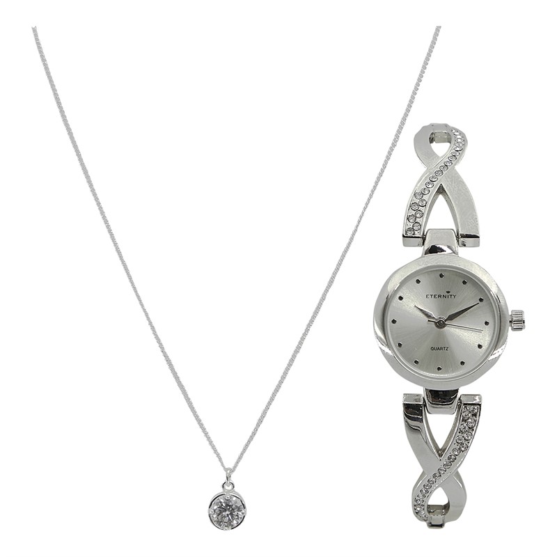 Eternity Womens Quartz Watch And Jewellery Gift Set Silver