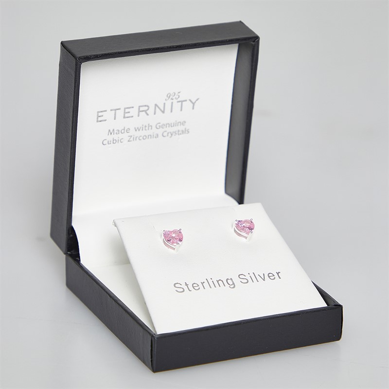 Eternity Womens Sterling Silver Earrings With CZ Stone Pink