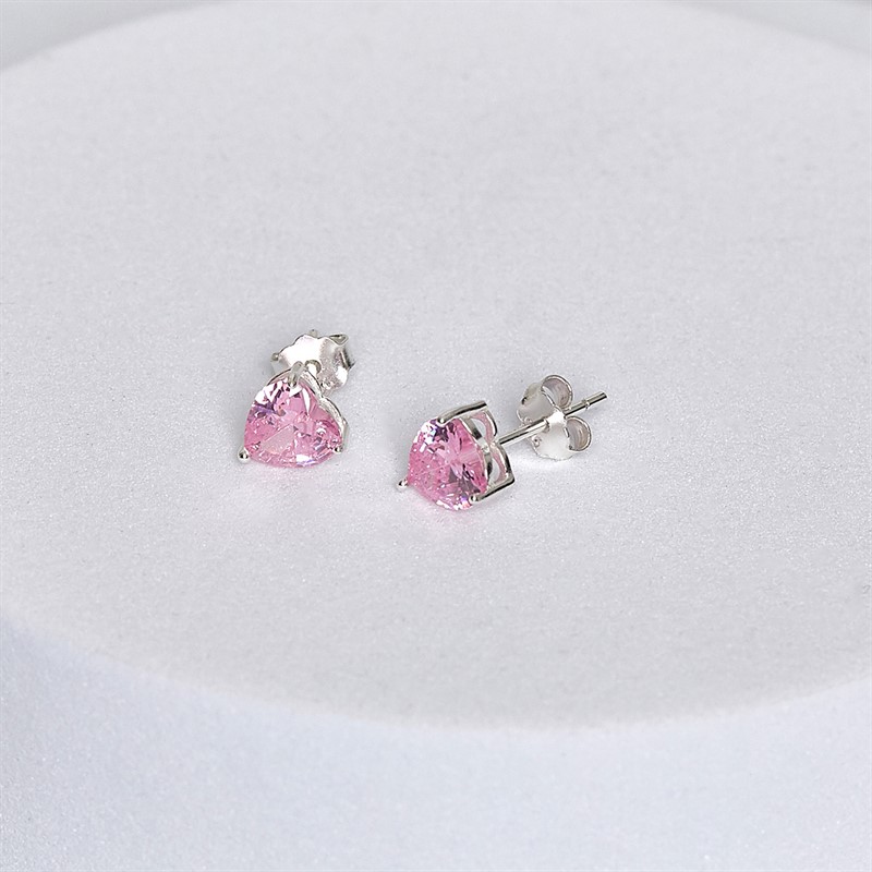 Eternity Womens Sterling Silver Earrings With CZ Stone Pink
