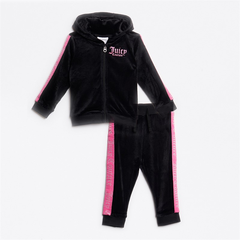 Juicy Girls Lurex Tape Zip Through Hoodie And Joggers Set Jet Black