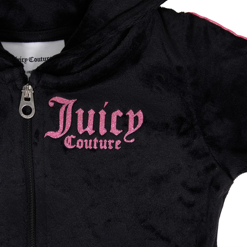 Juicy Girls Lurex Tape Zip Through Hoodie And Joggers Set Jet Black