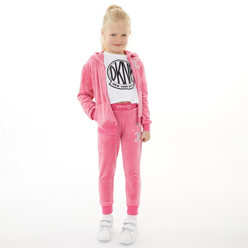 Juicy Girls Velour Zip Through Hoodie And Joggers Set Fandango Pink