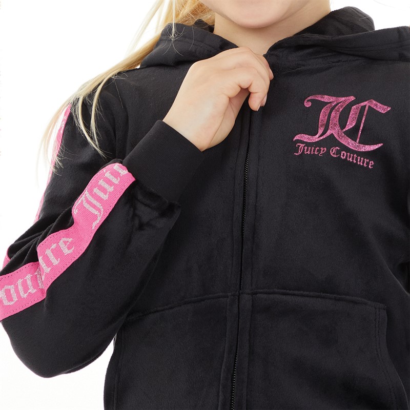 Juicy Girls Lurex Tape Zip Through Hoodie And Joggers Set Jet Black