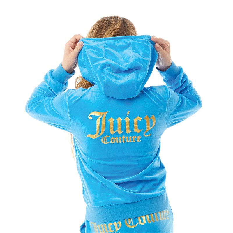 Juicy Couture Girls Velour Zip Through Hoodie Dresden Blue
