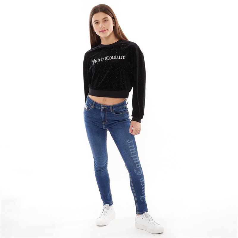 Juicy Couture Girls Glitter Velour Oversize Sweatshirt Black